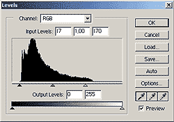 Levels: гистограмма распределения яркостей