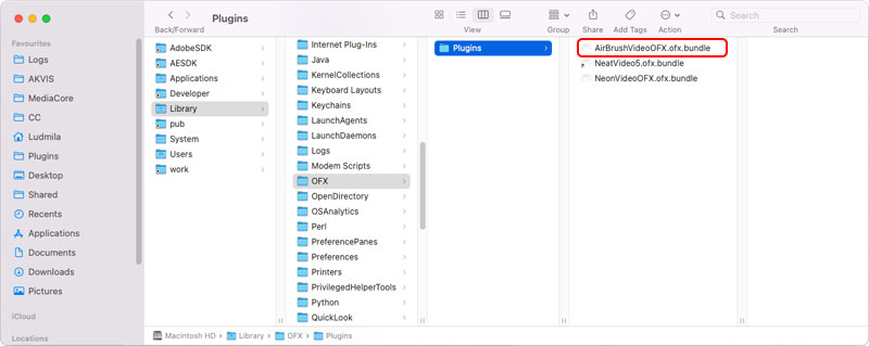 Аэрография для видео на Mac, папка для OpenFX плагинов