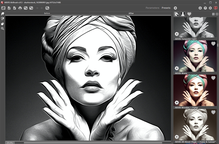 Arbeitsbereich von AKVIS AirBrush (Presets-Modus)