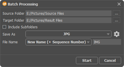 Stapelverarbeitungsfenster in AKVIS Artifact Remover AI