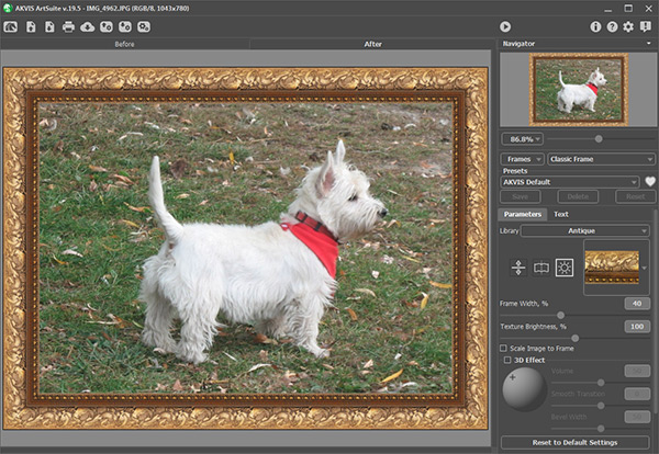 L'espace de travail de AKVIS ArtSuite
