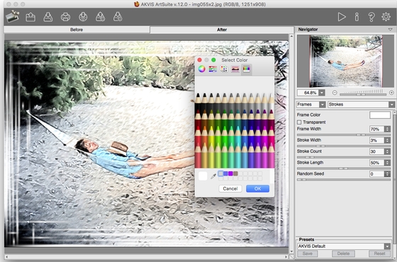 Choose a frame in AKVIS ArtSuite