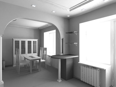Черно-белая модель интерьера, созданная в 3DS MAX
