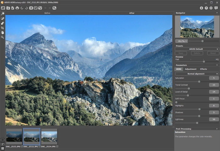 Scheda HDRI, parametri di default