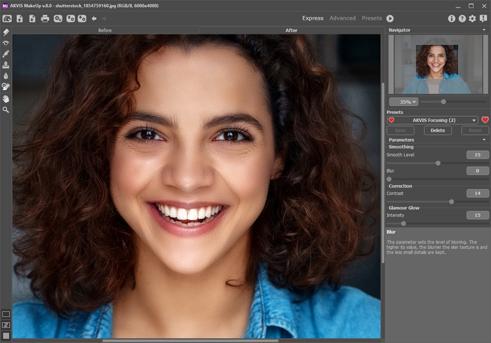 Arbeitsbereich von MakeUp: AKVIS Focusing Preset