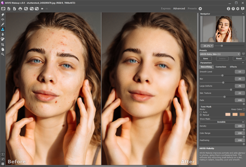 Área de trabalho do AKVIS MakeUp (Avançado)