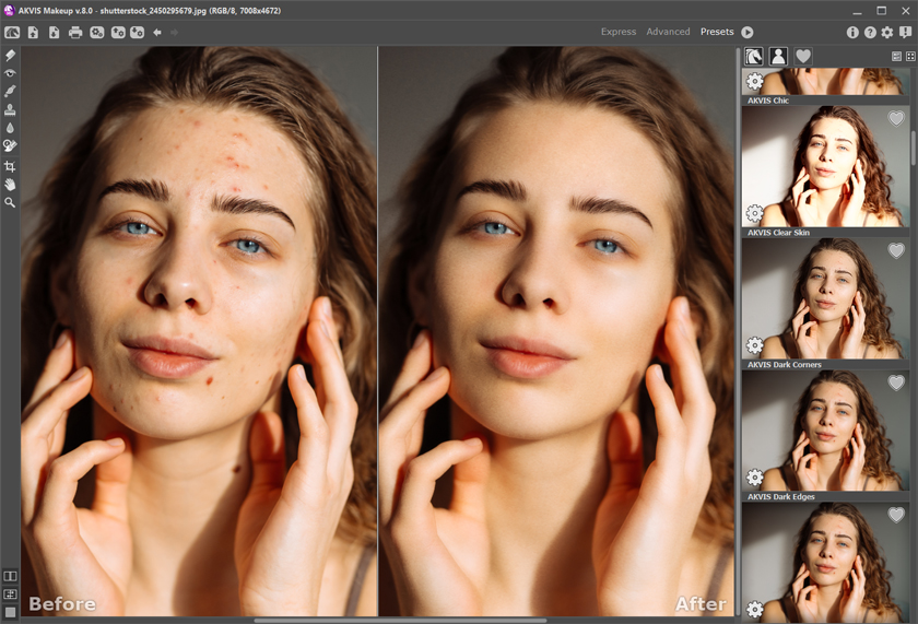 Área de trabalho do AKVIS MakeUp (Galeria de predefinições)