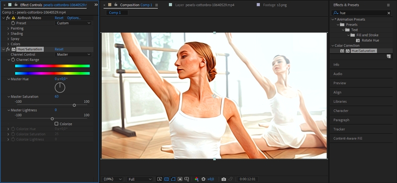 Applying Hue/Saturation Effect