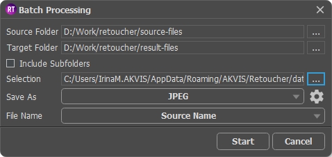 Stapelverarbeitungsfenster in AKVIS Retoucher AI