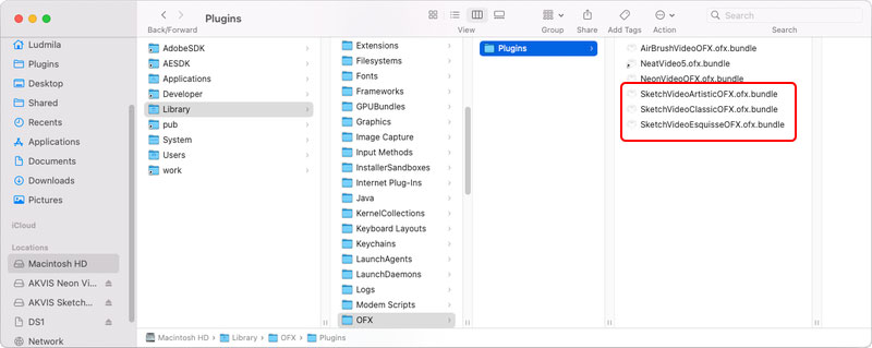 Рисунок карандашом для видео на Mac, папка для OpenFX плагинов