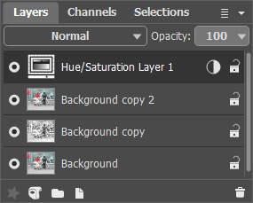 Paleta de capas: ajuste Tono/Saturación
