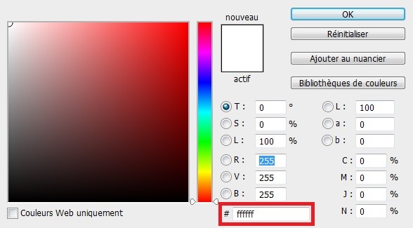Choix de la couleur de la "Lueur externe"