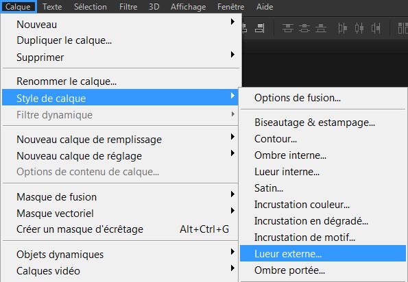 Accès au plugin "Lueur externe"