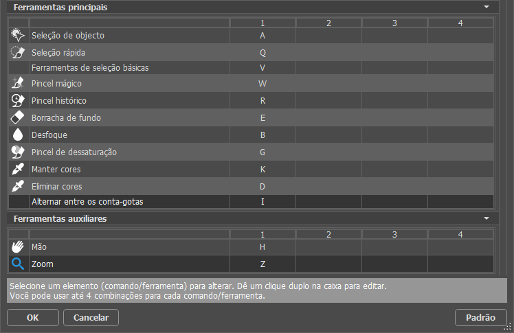Teclas de atalho de SmartMask AI