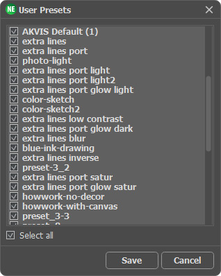 Presets für Export auswählen