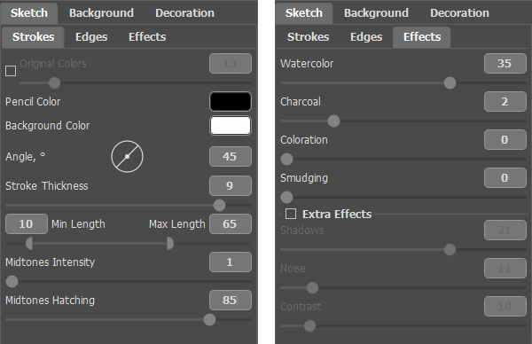 Sketch Settings (Modified AKVIS Rough Sketch)