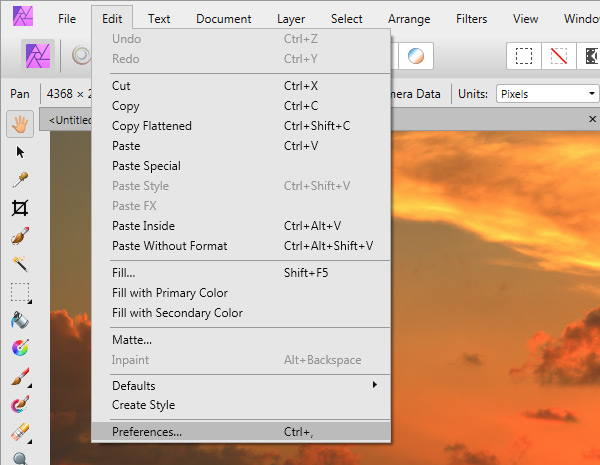 Preferencias de Affinity Photo
