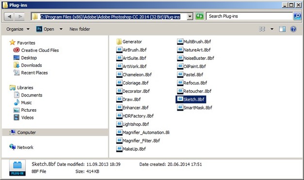 Instalação de plugins em Photoshop 32 bit em Windows 64 bit